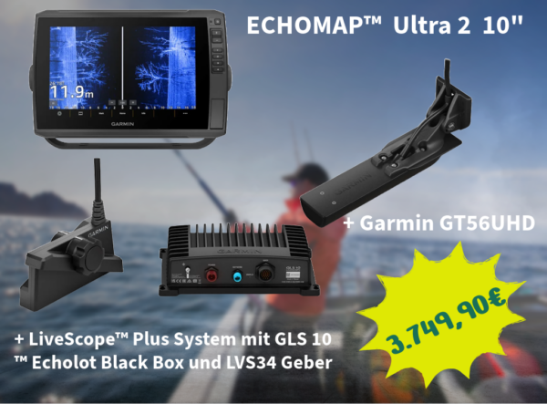 Echomap UHD2 10"" + Garmin GT56UHD + LiveScope Plus System GLS 10 Echolot Black Box und LVS34 Geber